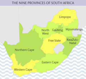 The nine provinces of South Africa